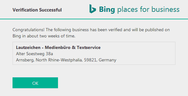 Verification - Bing Places