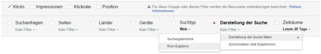 Google Search Console: Filter "Rich-Ergebnis"